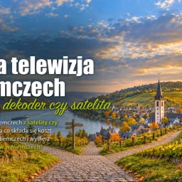 Niemieckie miasteczko nad rzeką o złotej godzinie i ścieżka rozwidlająca się na trzy drogi