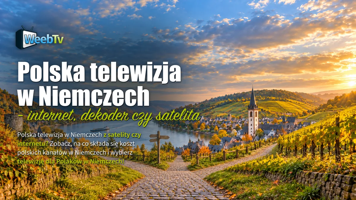 Niemieckie miasteczko nad rzeką o złotej godzinie i ścieżka rozwidlająca się na trzy drogi