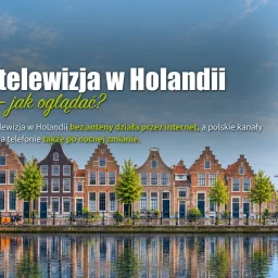 Rząd holenderskich kamienic nad kanałem z rowerami, dachy bez anten satelitarnych