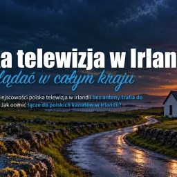 Irlandzka droga wśród kamiennych murków prowadząca do białego domu ze świecącym oknem