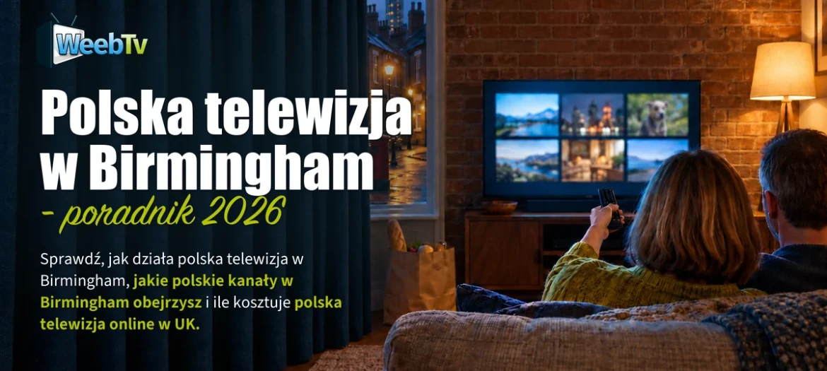 Para ogląda telewizję w salonie ceglanego domu szeregowego w Birmingham